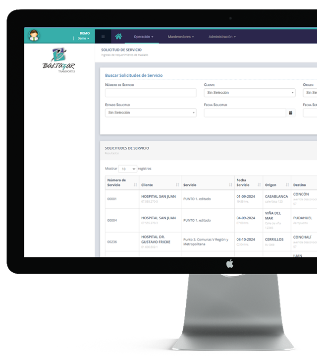 Flota funcionando en un dispositivo con solicitudes de servicio y gestión operacional